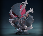 Detailed figurine of a character with red and gray armor on a dark background, featuring the FIGURAMA Collectors logo.