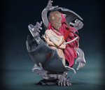  Elfen Lied- Lucy Elite Bust- Anime Figure- Figurama collectors-Statue of a character with pink hair and a mask, holding a scythe, on a dark background.