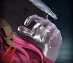  Elfen Lied- Lucy Elite Bust- Anime Figure. Close-up of an anime-style figurine with a hand holding a weapon, featuring FIGURAMA Collections branding.