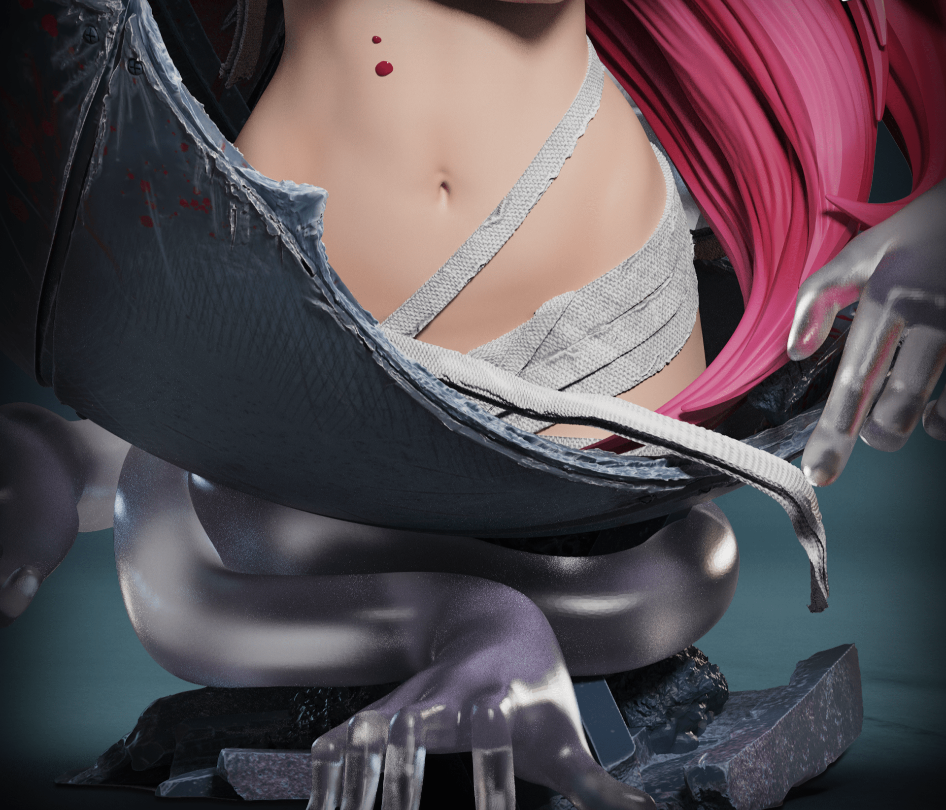  Elfen Lied- Lucy Elite Bust- Anime Figure. Figurine of a character with a torn outfit, showing a detailed design.