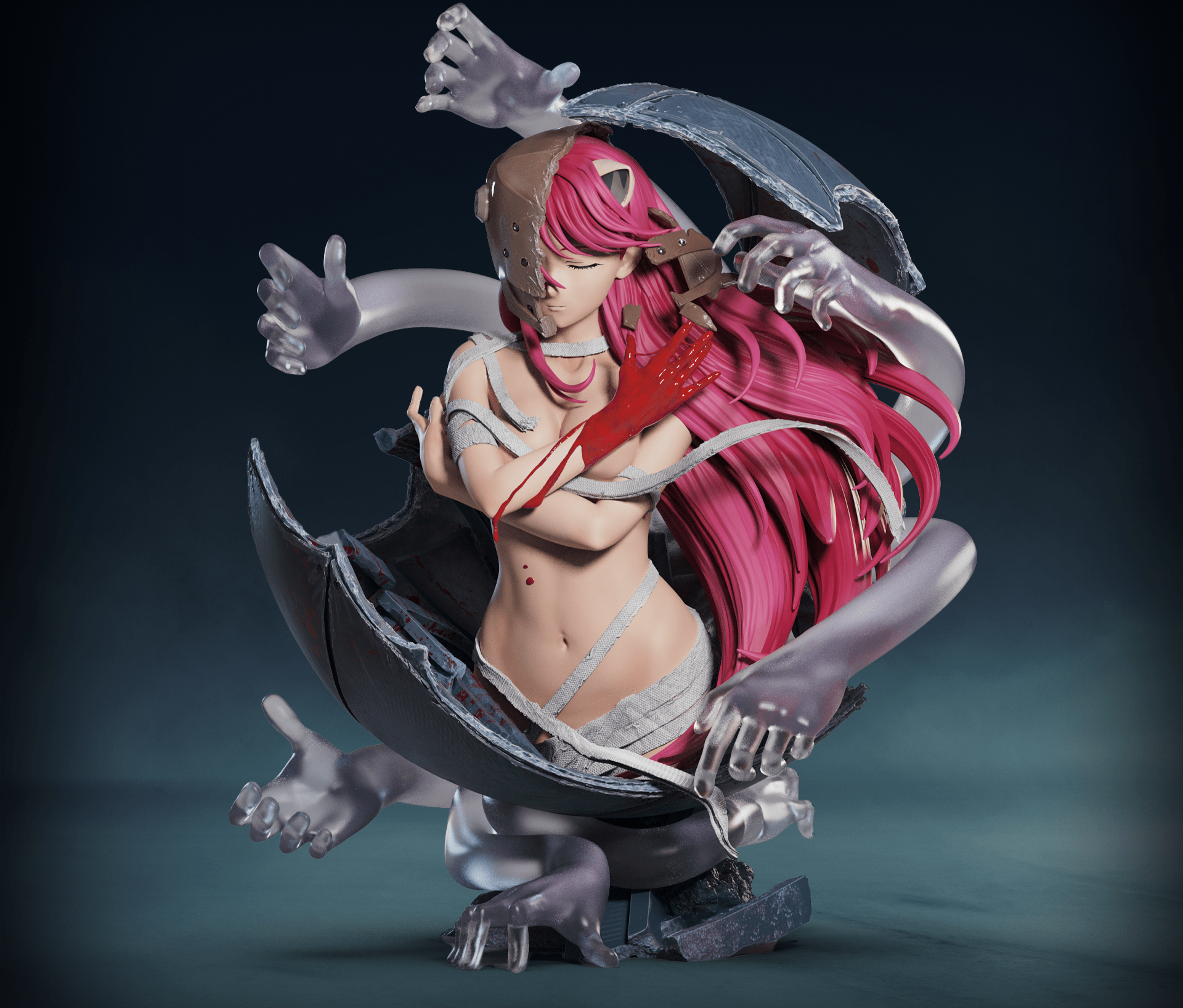 Detailed figurine with pink hair and a dark background, featuring the brand 'Figurama Collectors'.